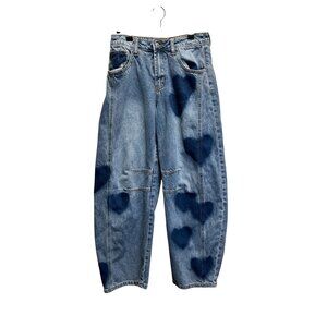 Forever 21 Womens Barrel Fit Heart Print Jeans Size 24 Light Blue Denim Casual